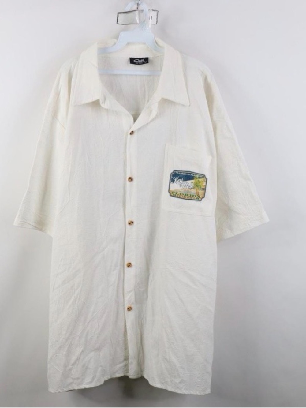 90s Streetwear Mens 3XL Gauzy Cotton Key West Beach Button Shirt White